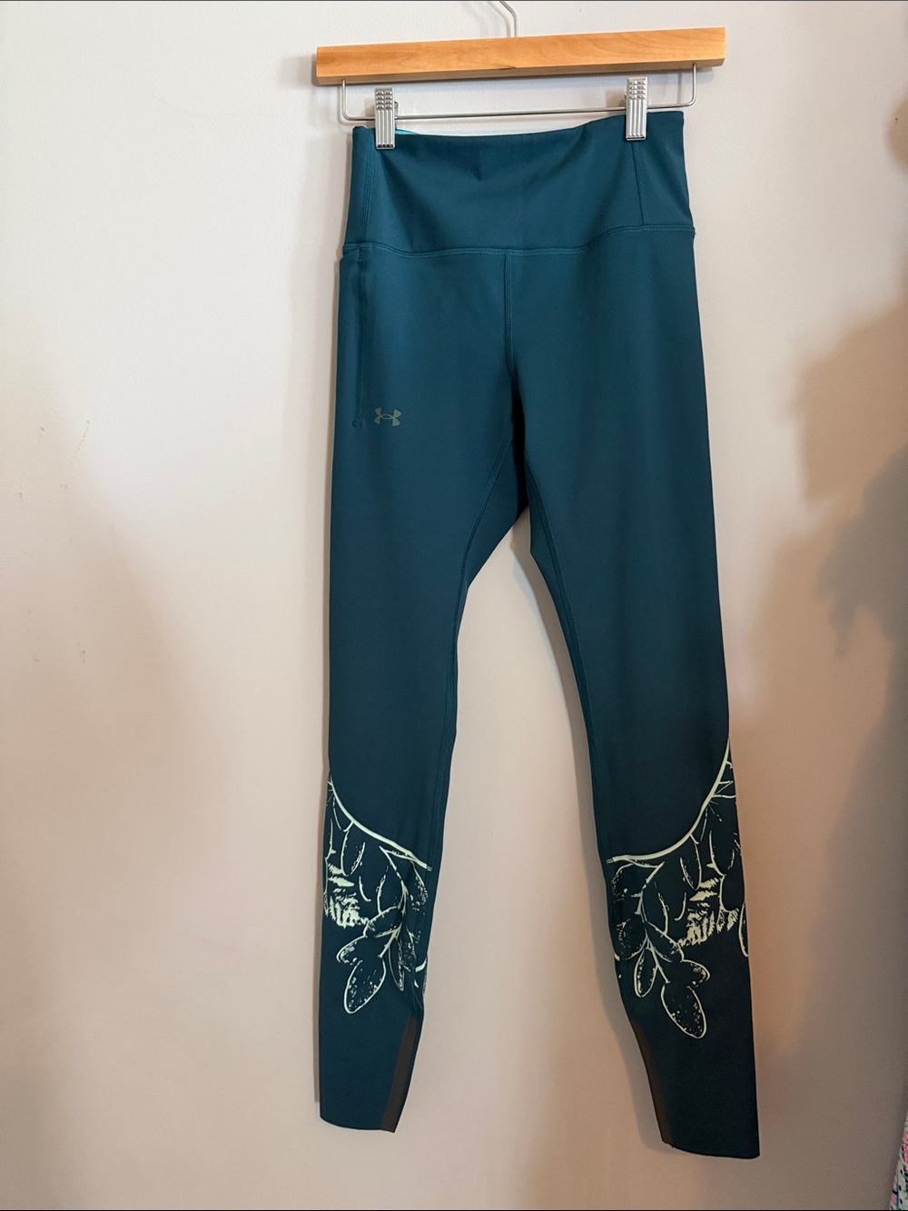 Under Armour Deep Teal Performance Leggings with Leaf Accent